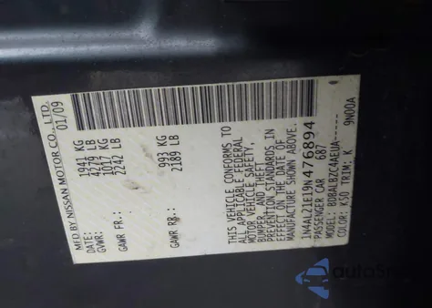 2009 Nissan Altima 2.5 S z USA, uszkodzony, nr VIN 1N4AL21E19N476894